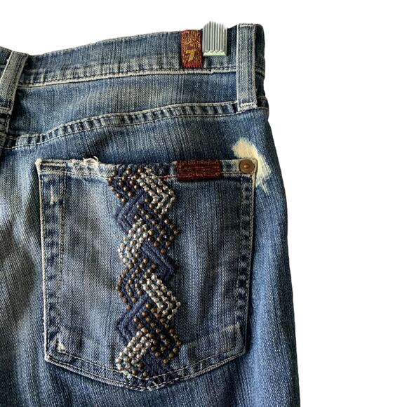 7 For All Mankind Dojo Jeans Womens Sz 27 Blue Flare Wide Leg Bootcut Dark Wash - Picture 5 of 9